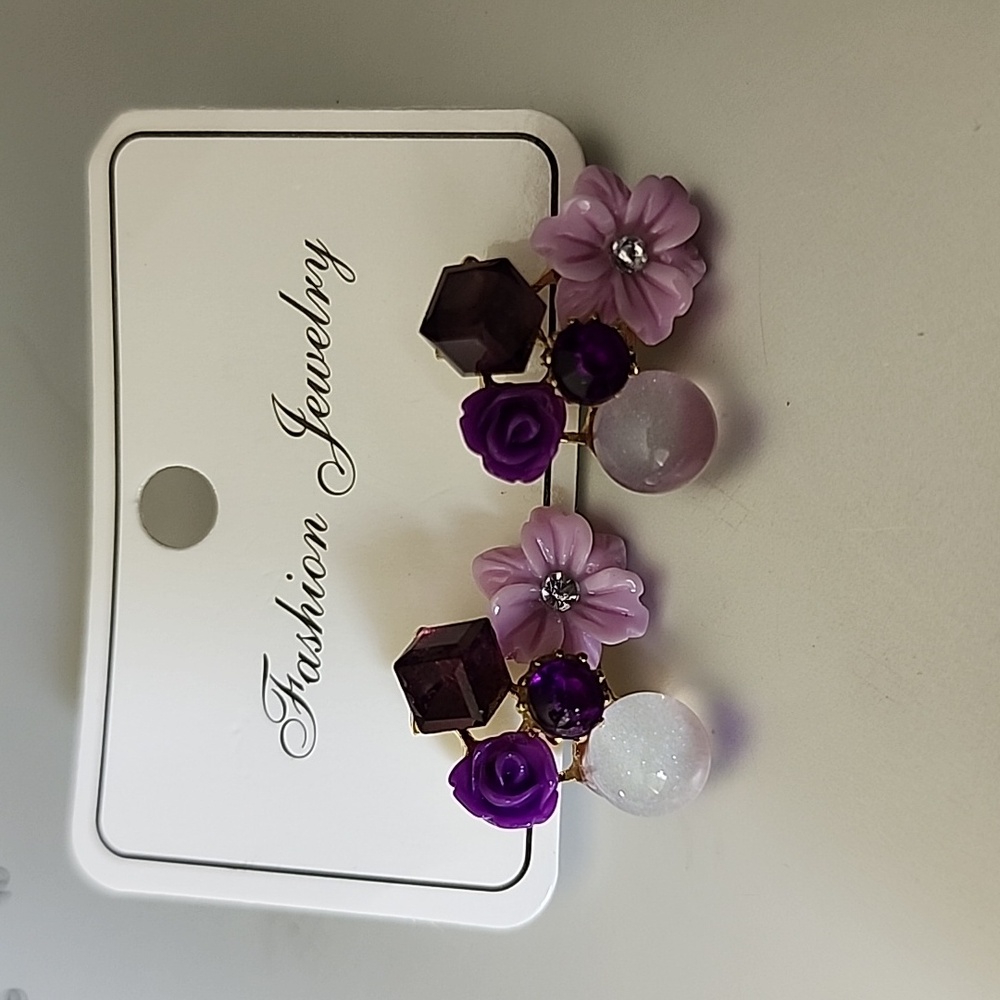 Lilac Spring FLOWER BLING  Pierced Earrings JUST WOW